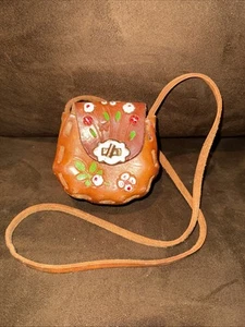 Mädchen Mexiko braune Leder Handtasche geprägt bemalt Blumen Handarbeit Kind - Bild 1 von 4