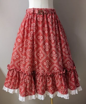 Bandana Vintage Rojo Blanco Cuadrado Baile Western Falda Ojales Borde Cinturón M/L Foto 1 de 4