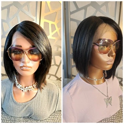 黑色假发奥本亮点直假发花边前人类混纺短假发 #1B-30 — 第 1/4 张图片