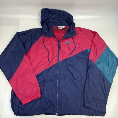 Chaqueta deportiva vintage Nike para hombre XL bloque de color púrpura capucha empaquetable Foto 1 de 4
