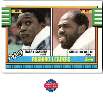 1990 Topps #28 1989 Rushing Leaders (Barry Sanders / Christian Okoye) LL - Image 1 of 2