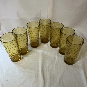 Lote de 7 vasos/vasos ámbar MCM ANCHOR HOCKING ¡Patrón de panal FS! - Imagen 1 de 8