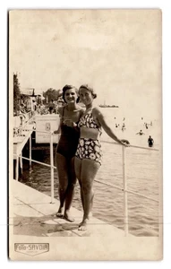 Vintage Foto-Savoia Italian Riviera Beach Women Swimsuits Postcard - Picture 1 of 2