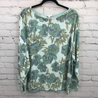 J Jill Top Mujer 3X Azul Floral Pullover Manga Larga Algodón Informal Elástico Foto 1 de 4