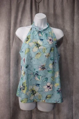 Weekenders Women's Blue Floral Print Sleeveless Tank Top Blouse Medium - Image 1 of 3