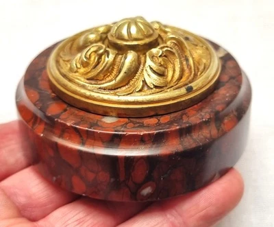 ANTIQUE ELECTRIC PUSH BUTTON BELL PRESS RED BLACK & WHITE MARBLE + GILT BRASS - Image 1 of 4