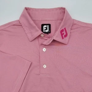 FootJoy FJ Tour Logo Kragen Herren Large Poloshirt Micro-Streifen Pink Weiß Golf - Bild 1 von 8