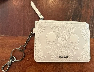 Sak Silverlake 拉链卡钱包 带钥匙链压花奶油色皮革 全新 — 第 1/4 张图片