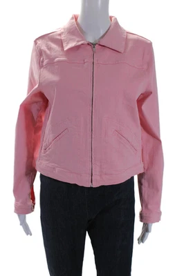 Elliott Lauren Womens Collared Zip Long Sleeve Colored Denim Jacket Pink Size 10 - Image 1 of 4