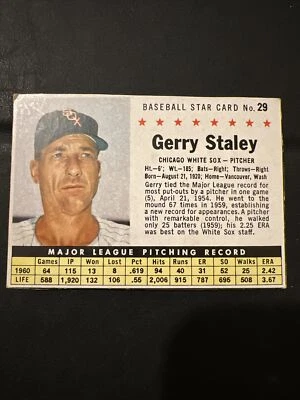 1961 Post Cereal Hand Cut Box Baseball Card #29 - Gerry Staley! - Image 1 of 3