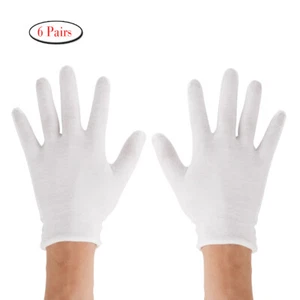 6 Pairs White 100% Cotton Work Gloves For Hand Spa Cosmetic jewelry Inspection - Picture 1 of 12