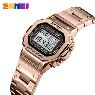 SKMEI Women Watches Gold Steel Wristwatch Fashion Digital Watch Ladies Girl Gift - Image 1 of 4