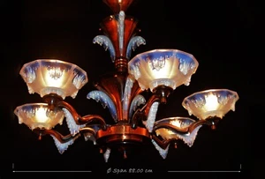 Chandelier French art deco Ezan Sabino 6 arm original Opalescent glass icicles - Picture 1 of 20