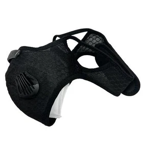 Schwarze Mesh Gesichtsmaske - Doppelte Atemventile + Filter für Sport Staub Pollen - Bild 1 von 8
