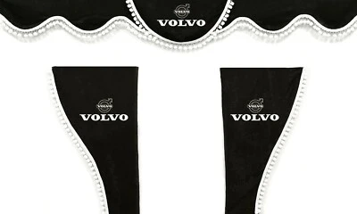 Cortinas de camión negras con pompones blancos para VOLVO FH FM FH12 FH13 FH16 VNL VNR VNX Foto 1 de 4