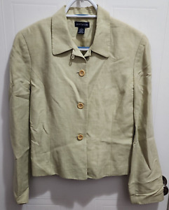 Ann Taylor Women’s Long Sleeve 3 Button Blazer Jacket Green Linen Blend Size 4