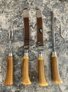Fork 2 Knifes & Sharpener Carving Set Sheffield England Hayson Vintage Faux - Picture 1 of 12