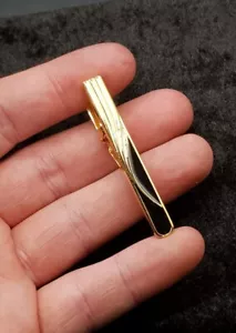 Vintage Gold Plated Black Enamel Tie Bar Clip - Enamelled - Picture 1 of 8