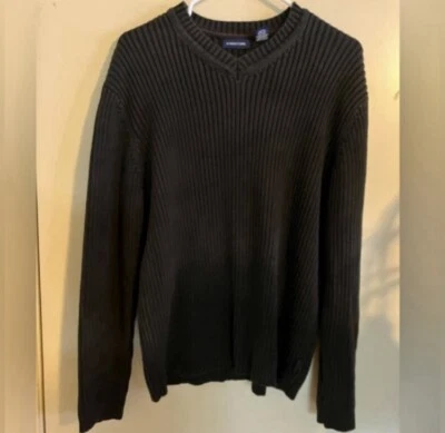 Structure Faded Black Stripe Chunky V Neck Sweater - Image 1 of 4