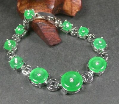 Brazalete Brazalete Moneda Fortuna 18KGP Hebilla Paz Circonita Cúbica Jade Verde Real Foto 1 de 4