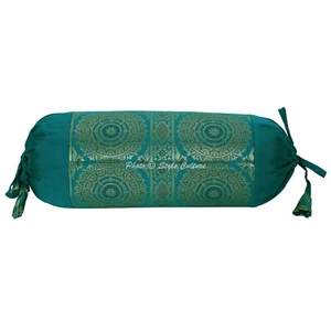 Cylindrical Neck Pillow Cover Brocade Jacquard Bohemian Bolster Pillow 18 x 8 in - Picture 1 of 5