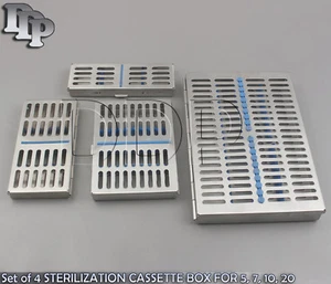 Set of 4 STERILIZATION CASSETTE BOX FOR 5, 7, 10, 20 DENTAL SURGICAL INSTRUMENTS - Picture 1 of 3