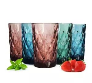 6 Bunte Trinkgläser 350ml Wassergläser Saftglas Longdrinkgläser Cocktailgläser - Picture 1 of 4