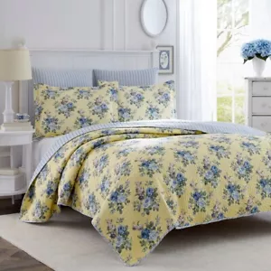Laura Ashley Linley Printed Queen/King Coverlet Set -Yellow - Picture 1 of 5