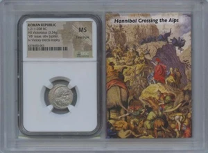 c.211-208 BC ROMAN REPUBLIC AR Victoriatus NGC MS60 Story Vault - Picture 1 of 4