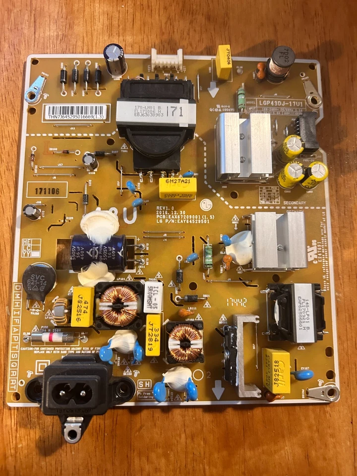 POWER SUPPLY BOARD LG TV 43UJ634V EAX67209001(1.5) LGP43DJ-17U1 - Image 1 of 1