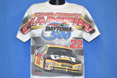 vtg Y2K WARD BURTON DAYTONA 500 CHAMP 2002 CAT DODGE ALL OVER t-shirt RACING L Cover