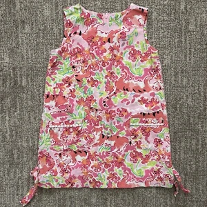 Lilly Pulitzer Girls Sz 4 Shift Dress Call Me Kitty Cat Print Pink Beach Preppy - Picture 1 of 5