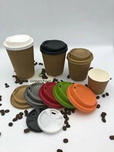 8/12/16oz 100 x Kraft Ripple Dreifach Wandpapier Kaffeetassen braune Tassen mit Deckel - Bild 1 von 7