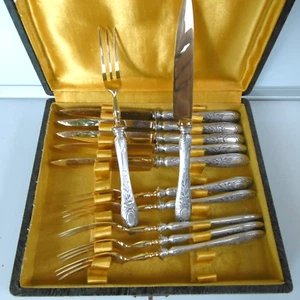 menagere 6 fourchettes et 6 couteaux a dessert en metal argente - Foto 1 di 7