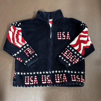 Chaqueta polar montaña negra vintage XL adultos estrellas y rayas bandera de EE. UU. felpa Foto 1 de 4