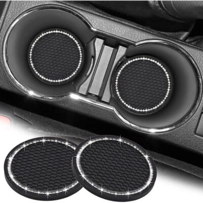 2PCS Car Black Bling Rhinestone Cup Holder Insert Coaster Accessories For Women - Image 1 of 4