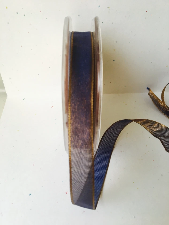 "Cinta iridiscente tejida de 1/2"" - May Arts - KA34 - azul/oro antiguo - 5 yd. Foto 1 de 1