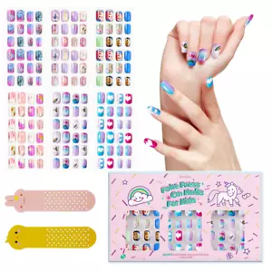 144Pcs 6 Pack Press on Nails for Kids Children Acrylic Fake Nails Pre-Glue Full - Picture 1 of 12