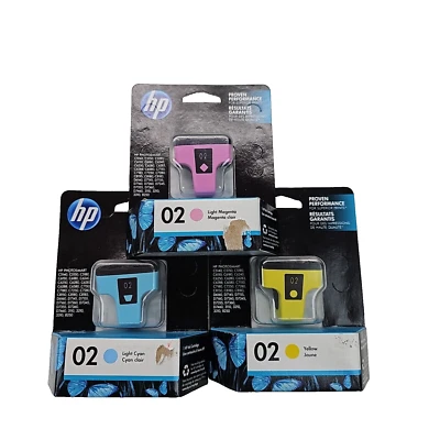 NEW Lot Of 3 - Hp 02 Ink Cartridges Cyan Magenta Yellow Sealed - Image 1 of 4