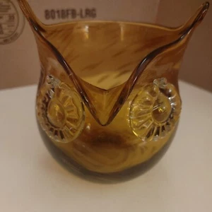 Hand Blow Amber OWL Art Glass Vase Gold Swirl - By Veyye Artisanal D9 - Picture 1 of 6