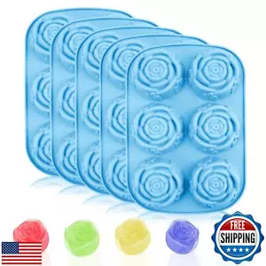 5PCS Rose Silicone Molds, 6-Cavity Non-Stick Flower Ice Cube Mold, 3D Baking - Picture 1 of 5