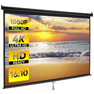 Screens Manual 100" 16:10 Manual Pull Down Projector Screen 4K Retract Black - Image 1 of 4