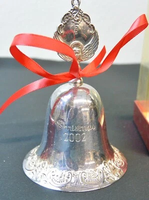 Campana de Navidad Wallace Plateros Grande Barroca Plata 2002 Hecha en EE. UU. D6 Foto 1 de 2