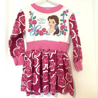 Vintage Disney Beauty and The Beast Girls Dress 4T Print Belle 90s USA - Image 1 of 4