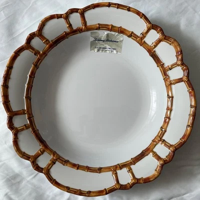 Tommy Bahama 三聚氰胺碗 15 英寸白色带人造木装饰,全新 — 第 1/4 张图片