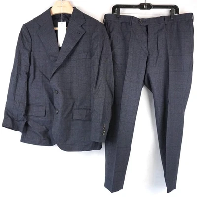 Proper Cloth Italian S130s Suffolk Wool Suit Coat/Pants Plaid Men's Size 44 Reg - Image 1 of 4