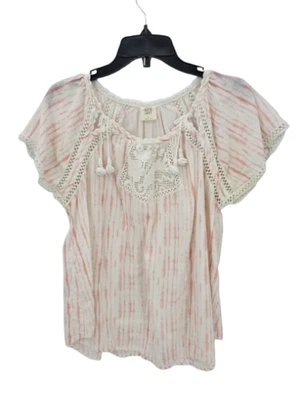 Top Good Hart para mujer pequeño rosa marfil tie dye rayas encaje ribete boho romántico Foto 1 de 4