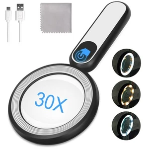Rechargeable Magnifying Glass with Light, 30X 4.7IN Handheld Large Lightweigh... - Picture 1 of 7