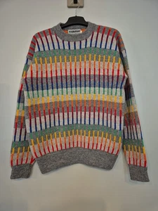 Vintage Caravan Knit Jumper Wool Chunky Sweater Patterned Grey Large Grandpa  - Picture 1 of 6