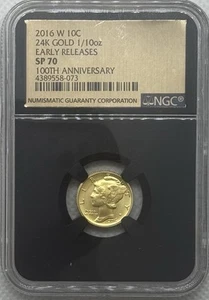 2016 W 1/10 oz Centennial Gold Mercury Dime NGC SP70 - Picture 1 of 2